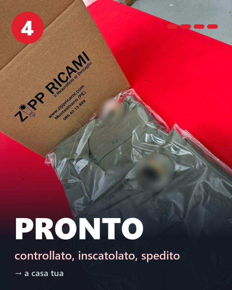 Capi ricamati imbustati nella scatola Zipp Ricami, pronti per la spedizione